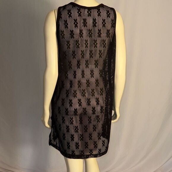 LG Sport Black Sheer Mesh Swim Cover Crochet Shift Cover Up Sundress Size Large - Picture 7 of 13